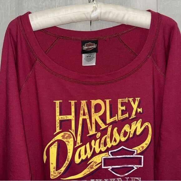 Harley Davidson XXL Burgundy Gold Blue French Terry Cloth Sweatshirt - Picture 3 of 13
